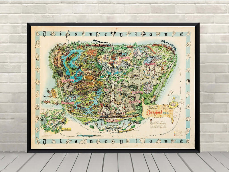 Disneyland Map Poster Vintage Disney Attraction Poster Disneyland Map Poster Vintage Disney Attraction...