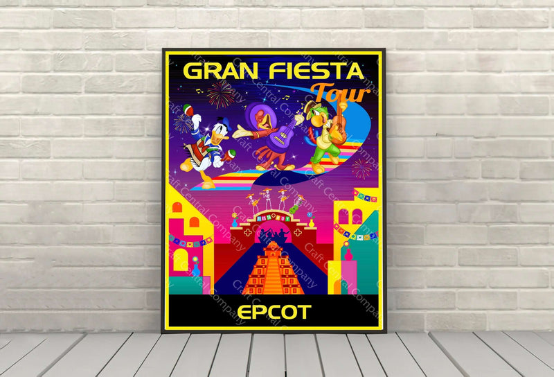 Gran Fiesta Tour The Three Caballeros Poster Epcot Attraction Poster Vintage Disney Poster ( 2 Hidden Mickeys ) Gran Fiesta Tour The Three Caballeros...