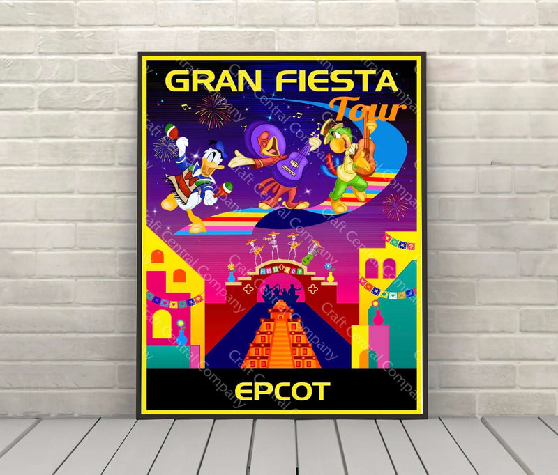 Gran Fiesta Tour The Three Caballeros Poster Epcot Attraction Poster Vintage Disney Poster ( 2 Hidden Mickeys ) Gran Fiesta Tour The Three Caballeros...