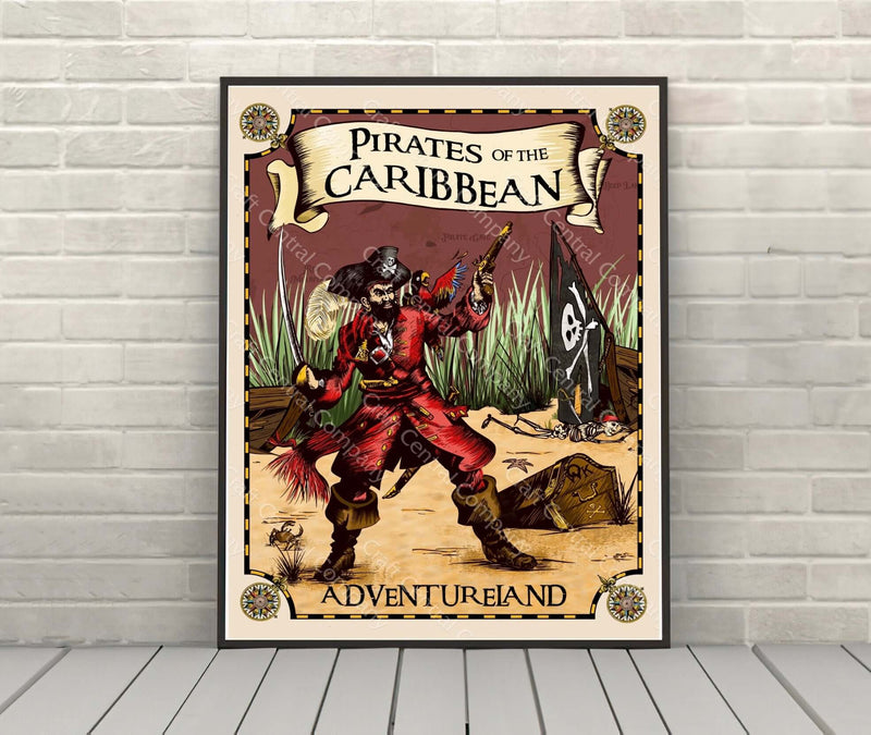 Pirates of the Caribbean Poster Vintage Disney Attraction Posters Adventureland Magic Kingdom (1 Hidden Mickey) Pirates of the Caribbean Poster Vintage...