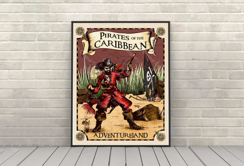 Pirates of the Caribbean Poster Vintage Disney Attraction Posters Adventureland Magic Kingdom (1 Hidden Mickey) Pirates of the Caribbean Poster Vintage...