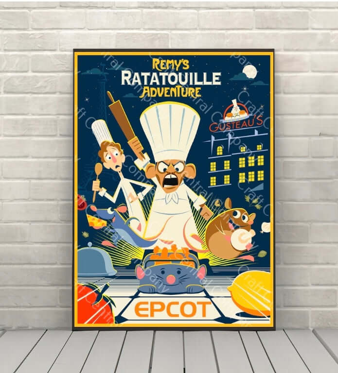 Remy's Ratatouille Adventure Poster Epcot Attraction Poster Vintage Disney Poster France Pavilion ( 3 Hidden Mickeys ) Remy's Ratatouille Adventure Poster Epcot Attraction...