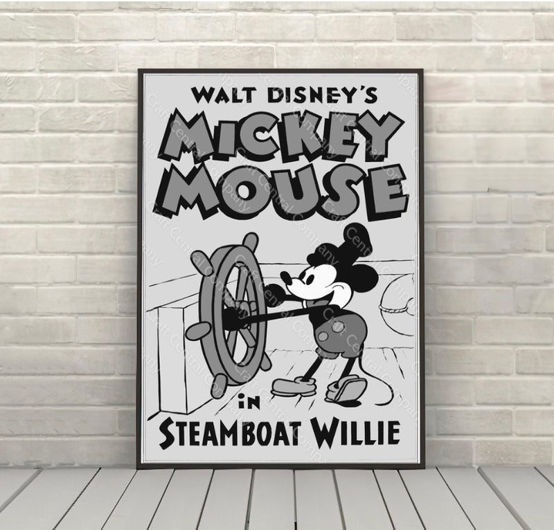 Steamboat Willie Poster Disney World Poster Vintage Disney Attraction Poster Classic Mickey Poster Walt Disney World Steamboat Willie Poster Disney World Poster...