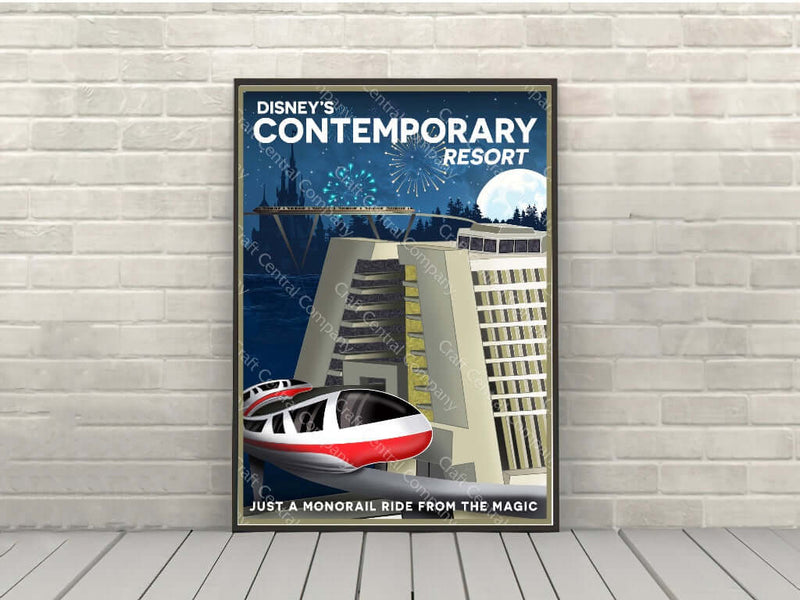 Contemporary Resort Poster Disney hotel poster Vintage Disney Poster Walt Disney World Poster