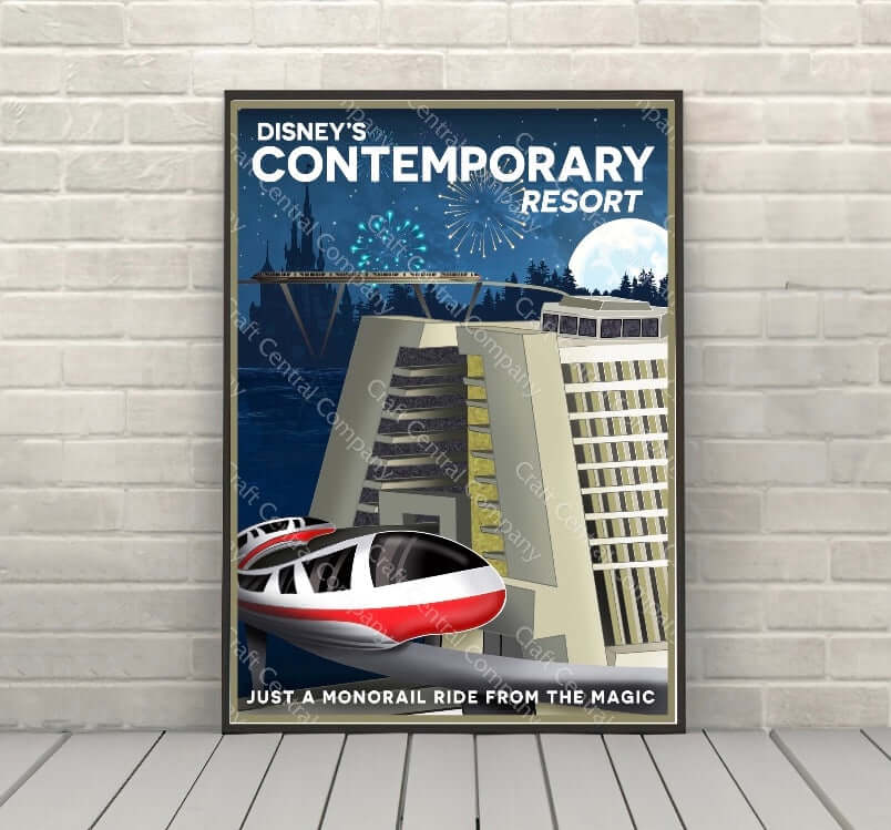Contemporary Resort Poster Disney hotel poster...
