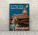 Disneyland Poster Vintage Disney Poster Date Nite at Disneyland Poster Attraction Poster Walt Disney World Poster Magic Kingdom Poster