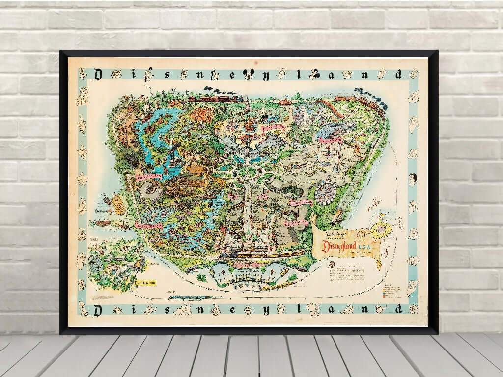 Disneyland Map Poster Vintage Disney Attraction...
