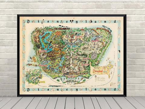 Disneyland Map Poster Vintage Disney Attraction...