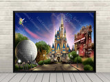 Disney Four parks Attraction Poster The most Magical place on Earth Magic Kingdom, Epcot, Hollywood Studios, Animal Kingdom