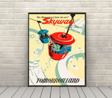 Skyway Poster Disney Attraction Poster Vintage Tomorrowland Poster Vintage Disney Poster Disney World Poster Disney ride  Poster