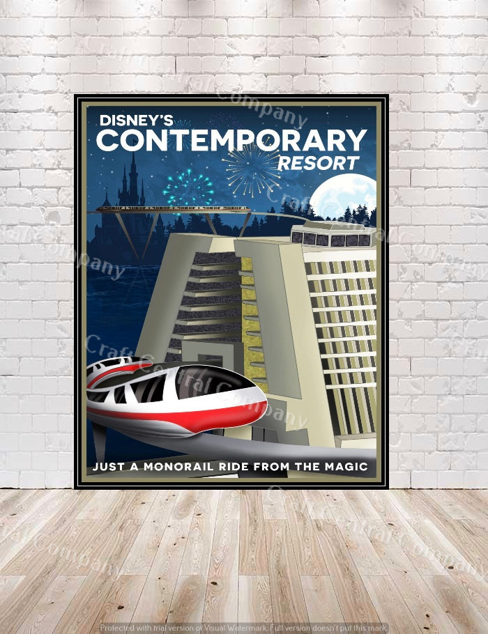 Contemporary Resort Poster Disney hotel poster Vintage Disney ...