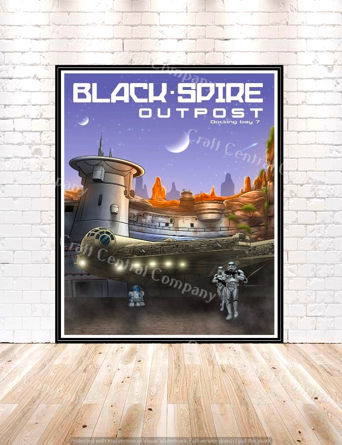 Star Wars Galaxy's Edge Poster Disney Attraction Poster Black Spire Outpost Poster Vintage Star Wars Posters Star Tours Poster Docking Bay