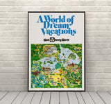A World of Dream Vacations POSTER Vintage Disney World Map Poster Vintage Disney Posters Disney Attraction Poster Magic Kingdom Wall Art