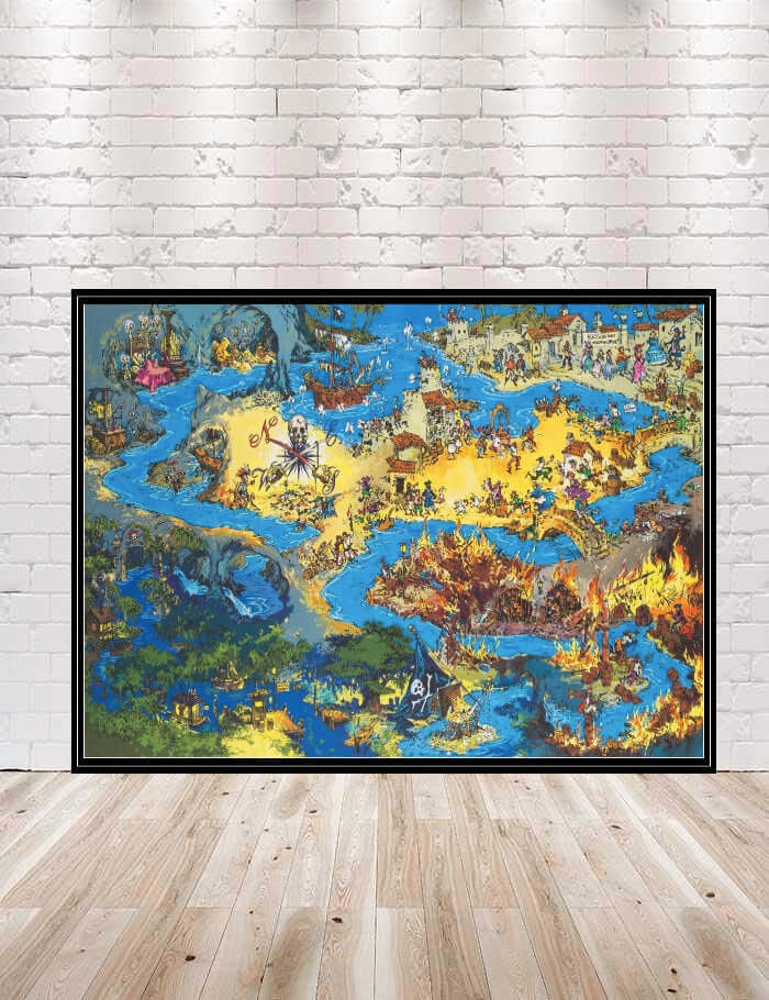 Ride map of Pirates of the Caribbean Poster Vintage Disney Poster Disneyland Poster Adventureland Poster Disney World Attraction Poster