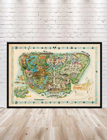 Disneyland Map Poster Vintage Disney Attraction...
