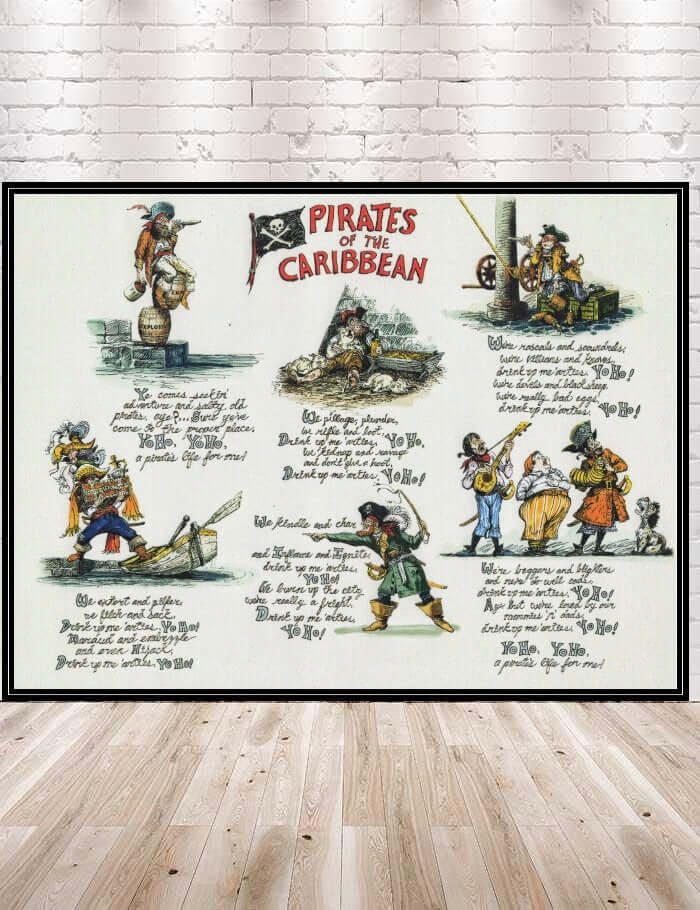 Pirates of the Caribbean Poster Lyrics Poster Vintage Disney Attraction Poster Disneyland Posters Disney World Poster Adventureland Wall Art