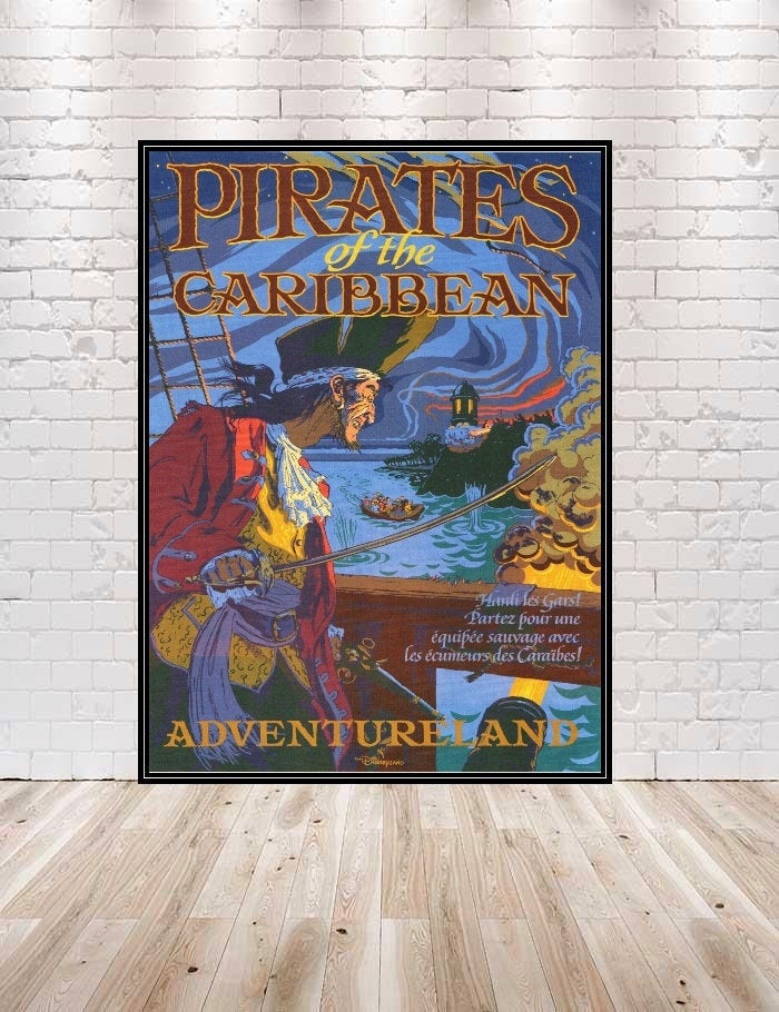 Pirates of the Caribbean Poster Disney Attraction Poster Magic Kingdom Vintage Disney Posters Adventureland Poster Euro Disneyland Poster