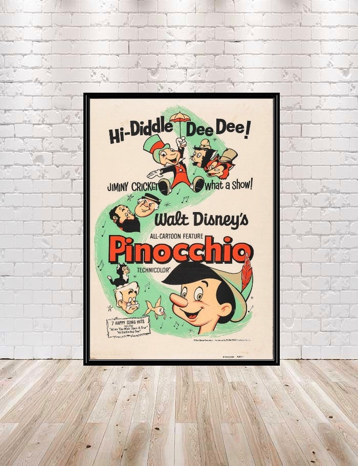 Pinocchio Poster Jiminy Cricket Poster Vintage...