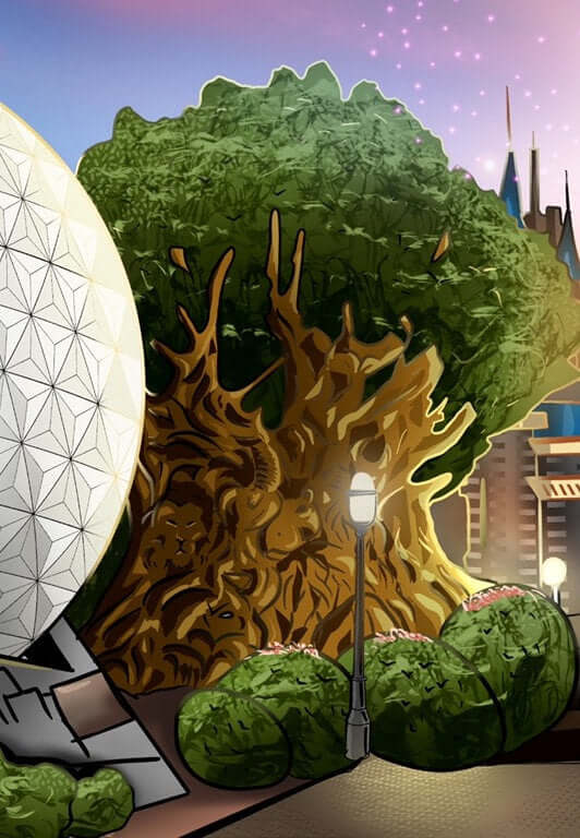 Disney World Poster Disney four parks Attraction Poster Magic Kingdom Epcot Animal Kingdom Hollywood Studios  Tower of Terror Tree of Life