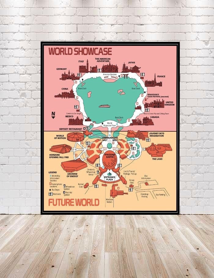 Epcot Map Poster Vintage Epcot Poster...