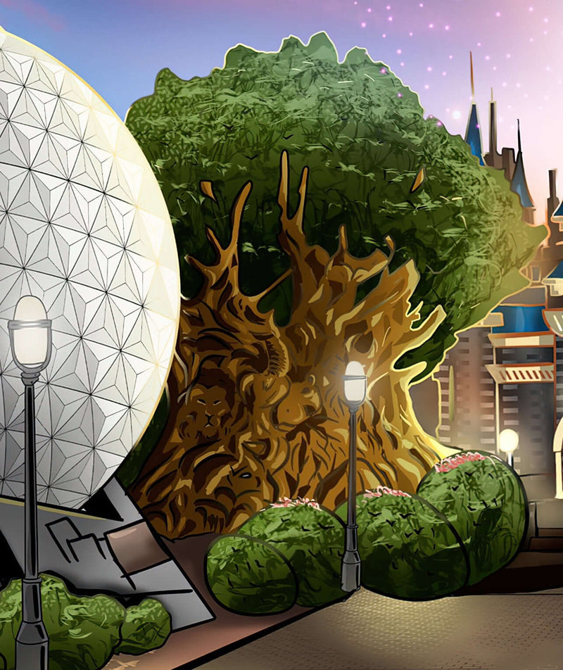 Disney Four parks Attraction Poster The most Magical place on Earth Magic Kingdom, Epcot, Hollywood Studios, Animal Kingdom
